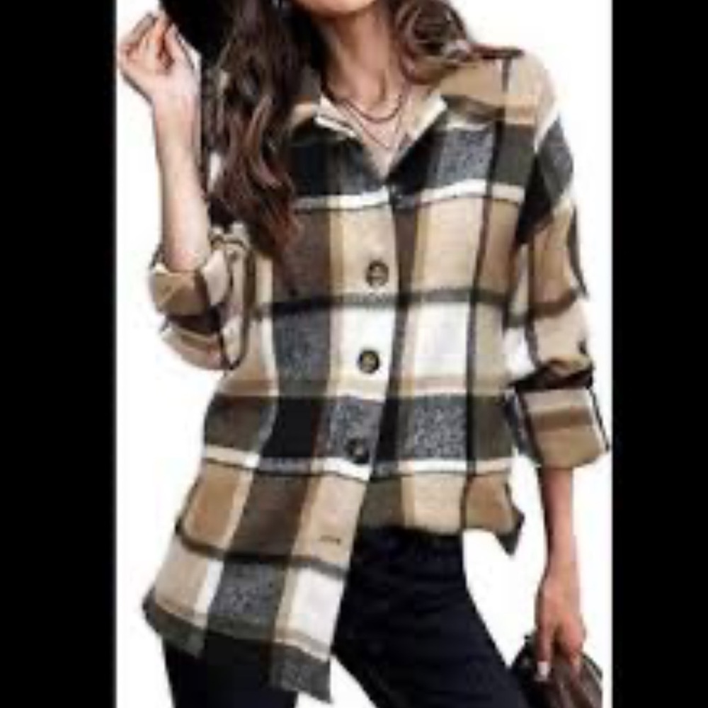 Brown and Cream Oversized 3/4 Sleeve Button Down Shirt